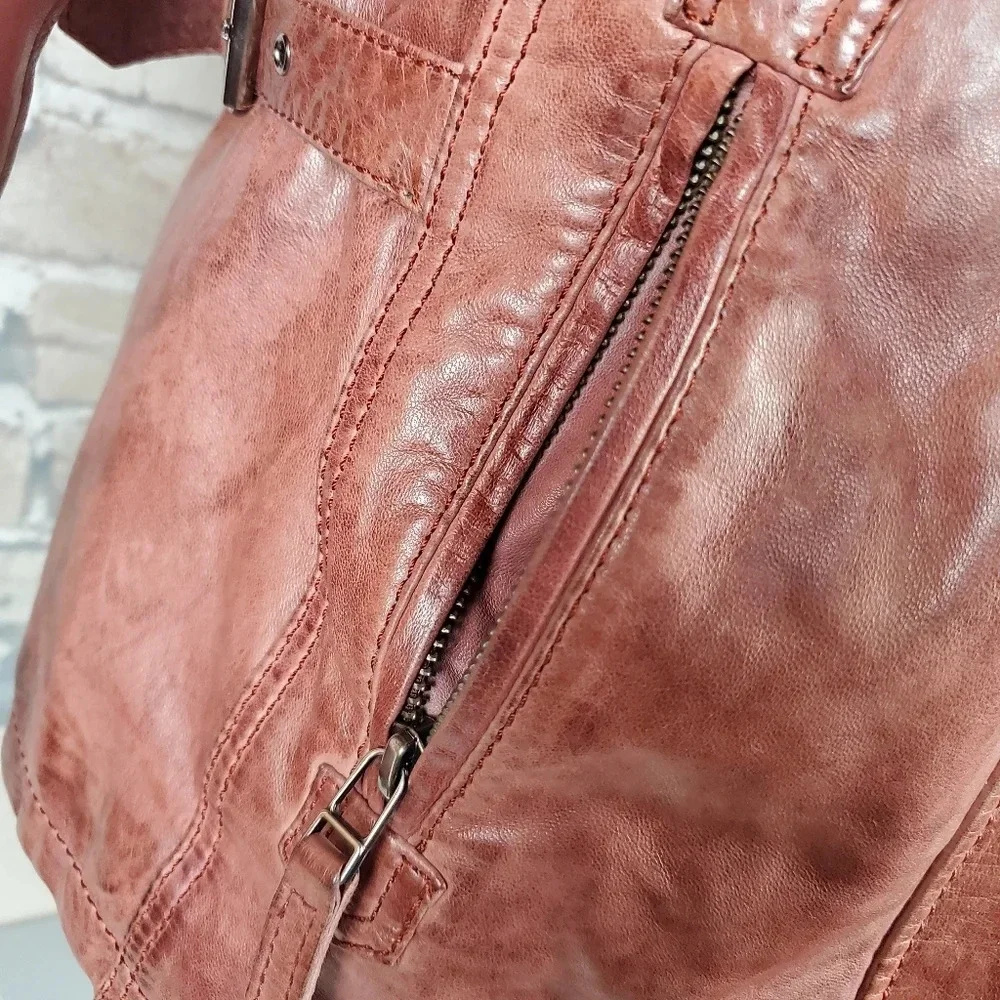 Di Capra Int Moto  Leather Jacket Mottled Two Tone Oxblood Size Small - Picture 6 of 16